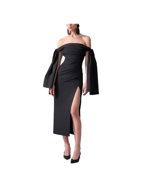 CAROLINA HERRERA Carolina Herrera Off Shoulder Tie Draped Midi Dress