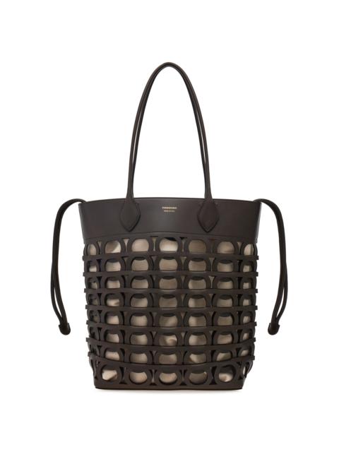 FERRAGAMO Laser-Cut Gancini Leather Tote Bag brown