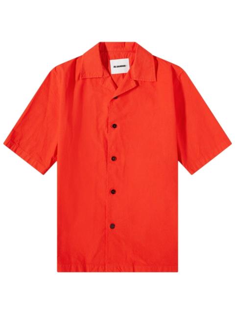Jil Sander Men's Solid Canvas Camp Shirt in Red 44