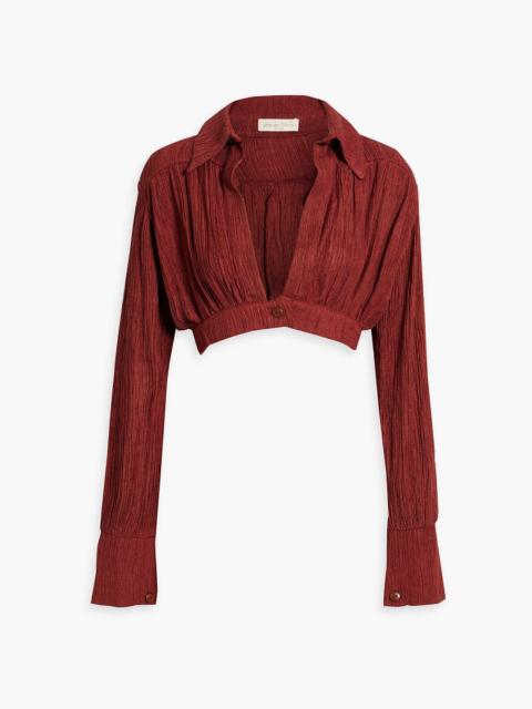 Other Designers Claudia cropped plissé silk-blend top