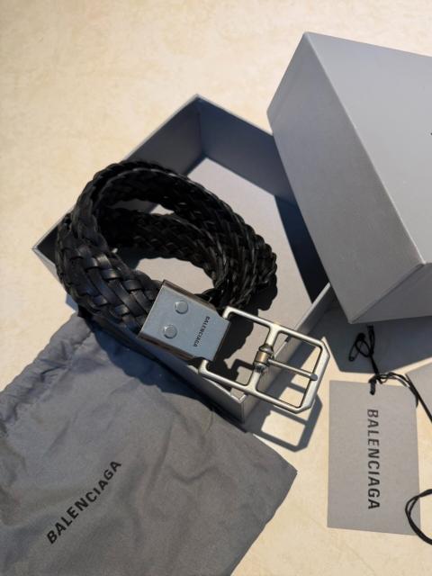 BALENCIAGA Balenciaga Silver Buckle Woven Belt
