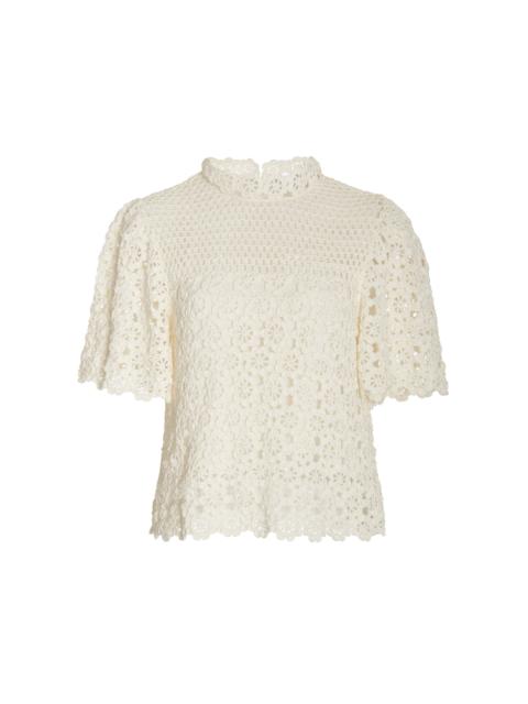 CAROLINA HERRERA Silk-Crochet Top white
