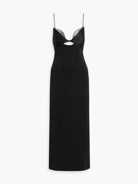 Other Designers Embellished cutout satin and crepe midi dress