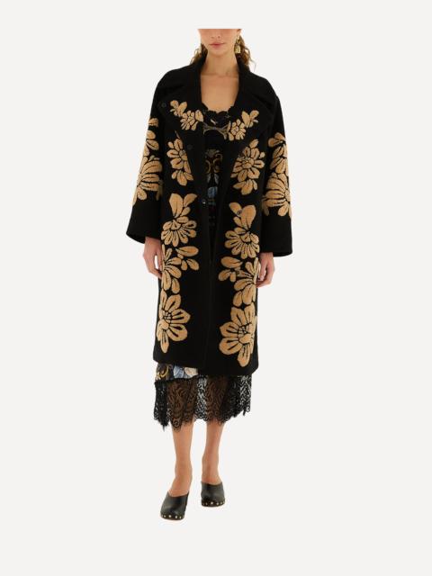 FARM RIO Black Bold Flowers Fleece Coat