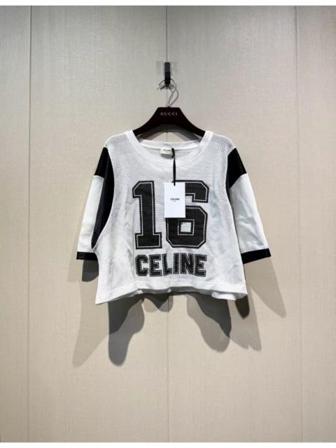 CELINE Celine 16 Logo Mesh Jersey Cropped T-Shirt