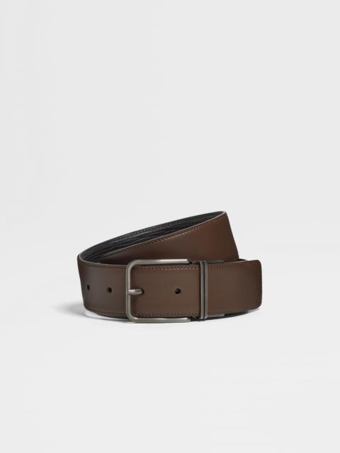 ZEGNA DARK BROWN AND BLACK REVERSIBLE LEATHER BELT