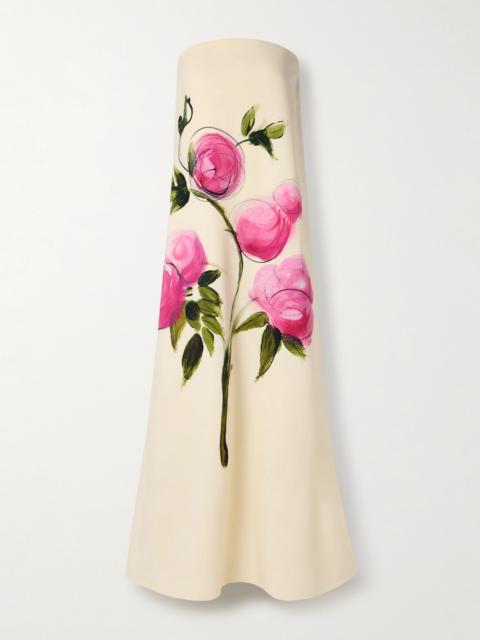 Oscar de la Renta Strapless Floral-print Wool-blend Crepe Gown