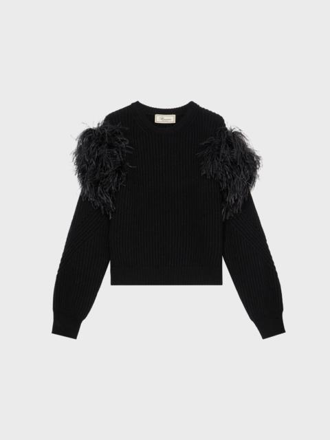 Blumarine RIBBED WOOL SWEATER WITH FEATHERS