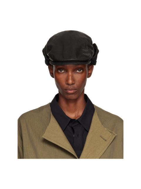 Y's Black Soft Leather Ear Muff Cap