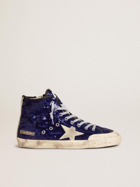 Golden Goose Men's Francy Penstar in blue sequins with ice-gray suede star