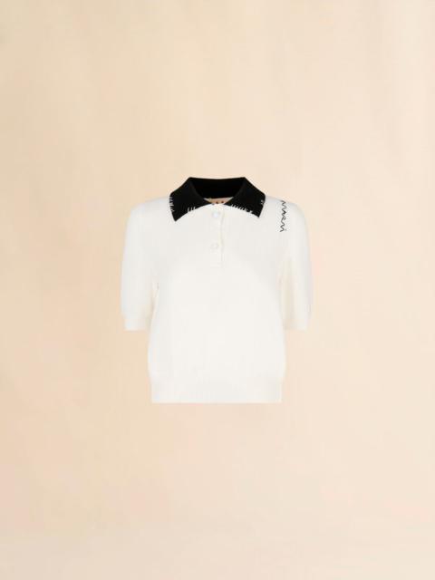 Marni WHITE COTTON POLO SHIRT WITH MARNI SYMBOL