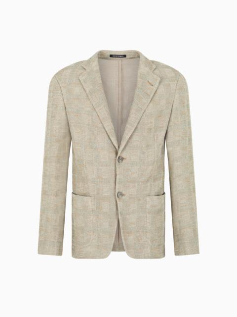 EMPORIO ARMANI SINGLE-BREASTED JACKET IN A CHECK-MOTIF KNIT