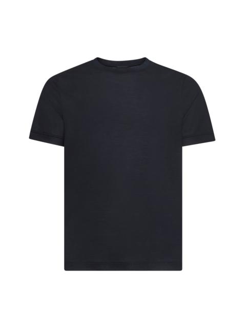 GIORGIO ARMANI Blue virgin wool crewneck T-shirt