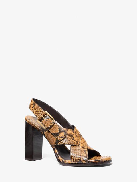 MICHAEL KORS Jasmine Snake Embossed Leather Sandal
