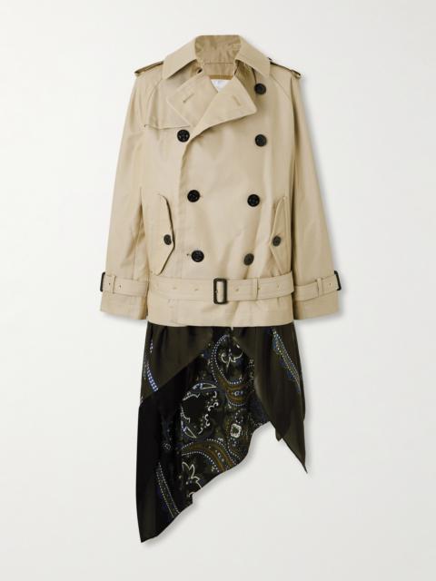 sacai Double-breasted Scarf-detailed Gabardine Jacket