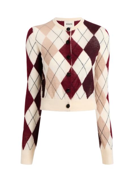KHAITE Charli Argyle Cashmere-Blend Cardigan ivory