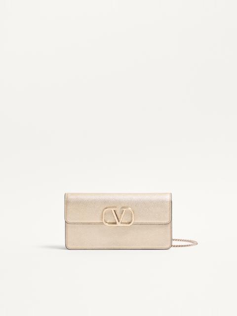 Valentino VLOGO SIGNATURE METALLIC GRAINY CALFSKIN WALLET WITH CHAIN
