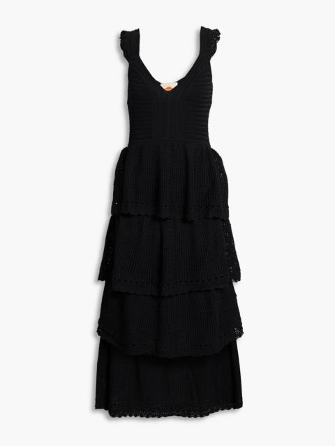 FARM RIO Tiered crochet midi dress