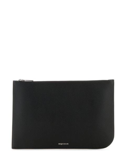 Alexander Mcqueen Men Black Leather Large Sling Pouch