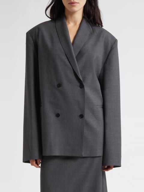 Loulou de Saison LOULOU DE SAISON Sancia Double Breasted Stretch Virgin Wool Blazer in Anthracite Melange at Nordstro