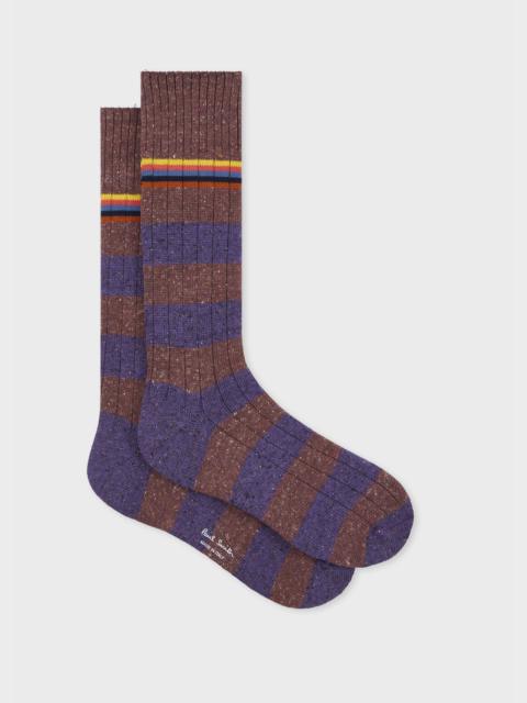 Paul Smith Burgundy and Purple Cotton-Silk Blend Chunky 'Signature Stripe' Socks