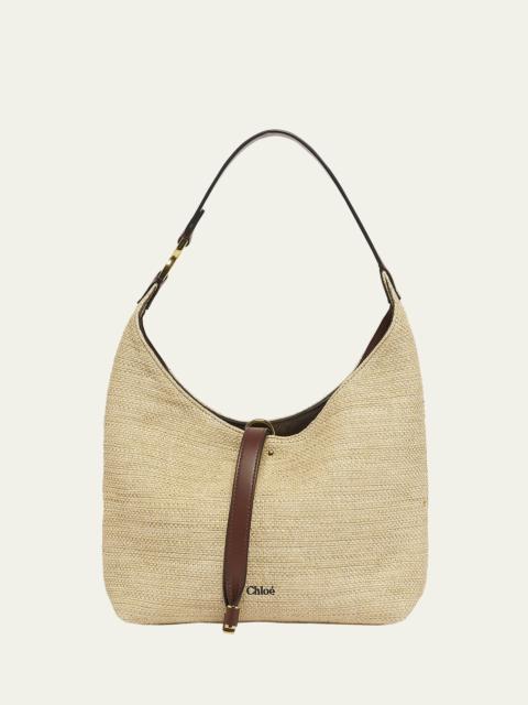 Marcie Shoulder Bag in Raffia Fabric and Leather