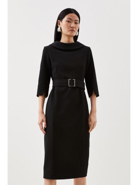 KAREN MILLEN Petite Tailored Structured Crepe Roll Neck Pencil Midi Dress