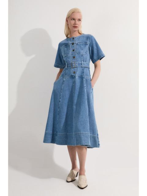 KAREN MILLEN Denim Soft Wash Short Sleeve Belted Midi Dress