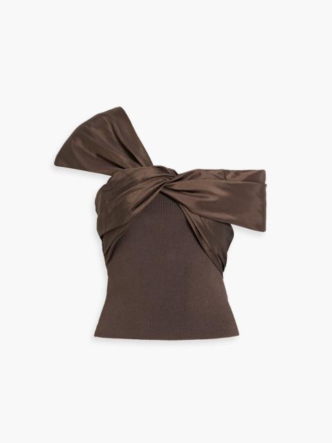 SIMKHAI Celiana one-shoulder twisted taffeta and stretch-knit top