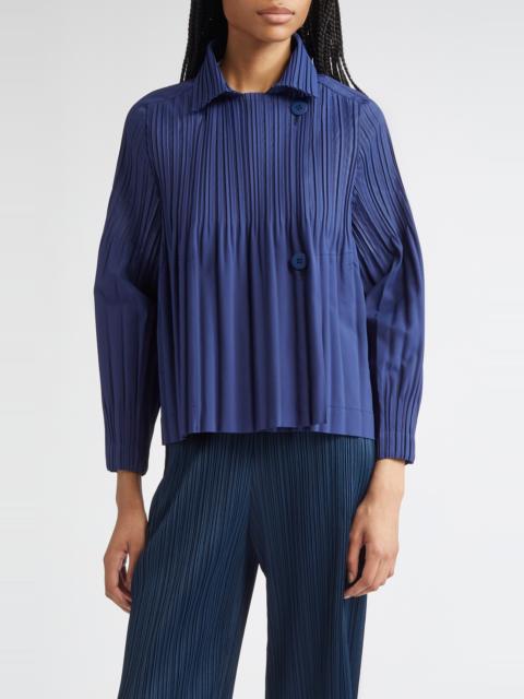 Pleats Please Issey Miyake Pleats Please Issey Miyake Smooth Pleated Coat in Navy at Nordstrom