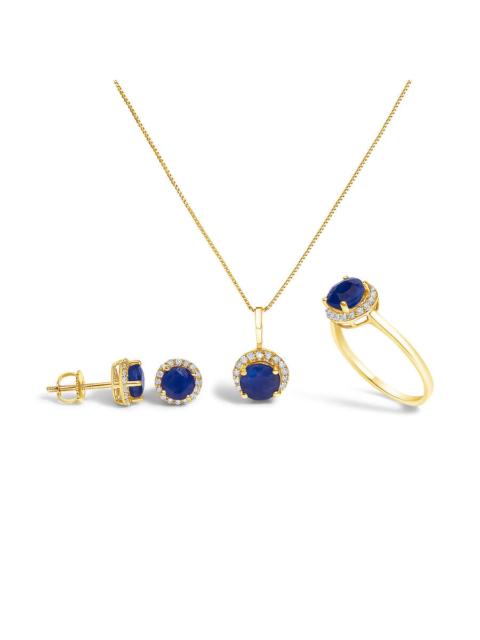 Other Designers Haus of Brilliance 10K Yellow Gold Blue Sapphire and 3/8 Cttw Diamond Halo Jewelry Set