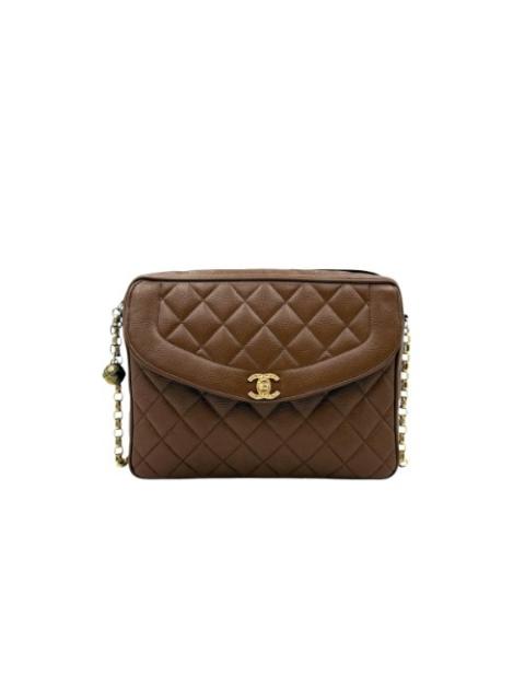 CHANEL Chanel Brown Caviar Goldball Square Chain Crossbody Bag