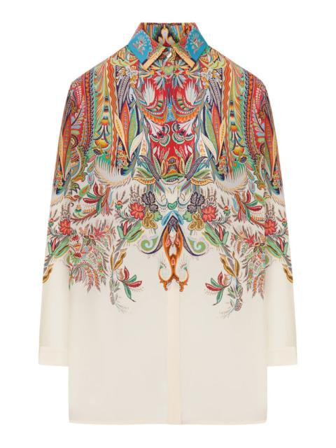 Etro Etro Women Long Silk Shirt With Placed Paisley Foliage Print