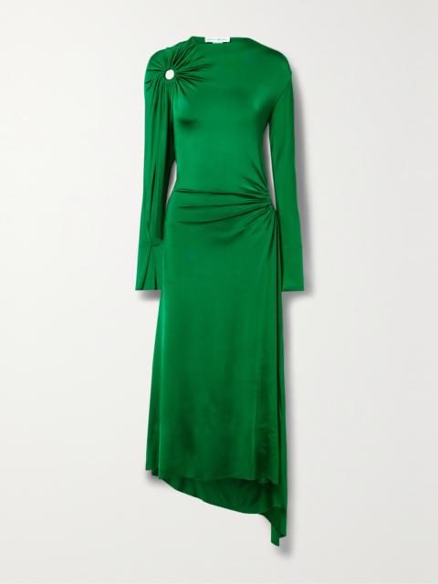 Victoria Beckham Asymmetric Cutout Gathered Glossed-jersey Dress