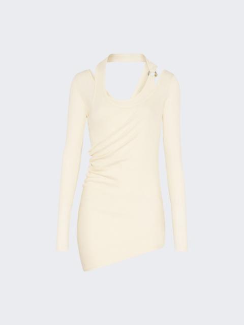 Jean Paul Gaultier Twisted Double Layer Long Sleeves With Piercing Detail Ecru