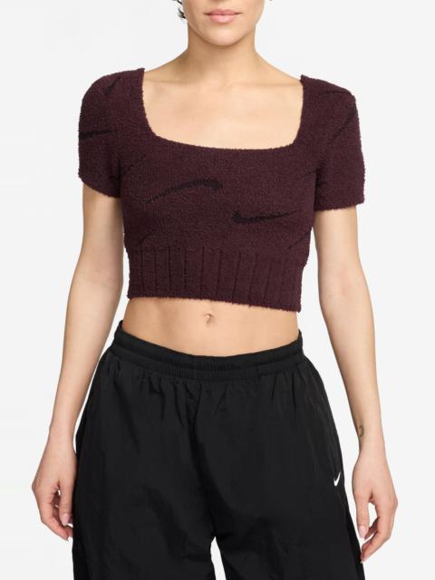 Nike Nike Phoenix Bouclé Knit Slim Fit Crop Top in Burgundy Crush at Nordstrom