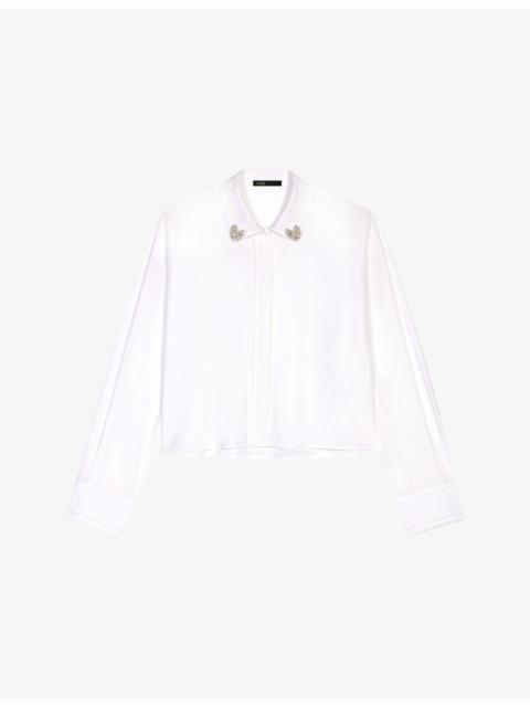 maje Cropped Jewel-Embellished Cotton Shirt