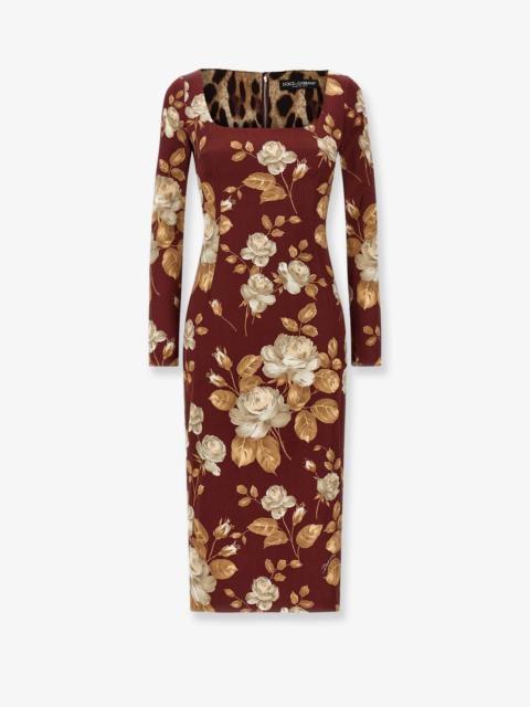 Dolce & Gabbana Dolce & Gabbana Vintage Rose Print Satin Midi Pencil Dress