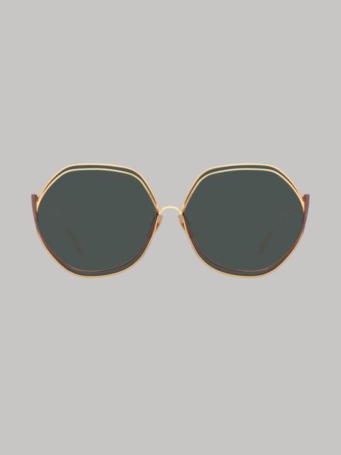 LINDA FARROW ASPEN HEXAGON SUNGLASSES IN YELLOW GOLD