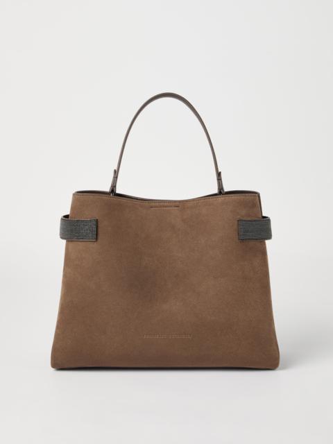 Brunello Cucinelli Essence top-handle bag in suede with precious bands