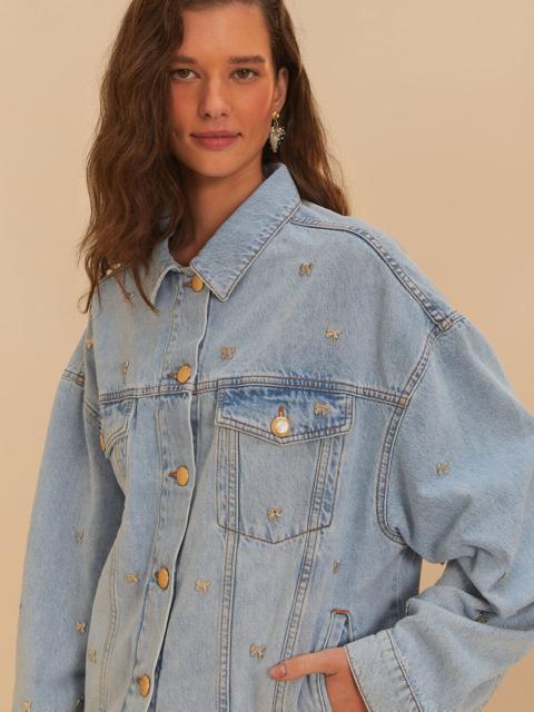 FARM RIO Bows Embroidery Denim Jacket