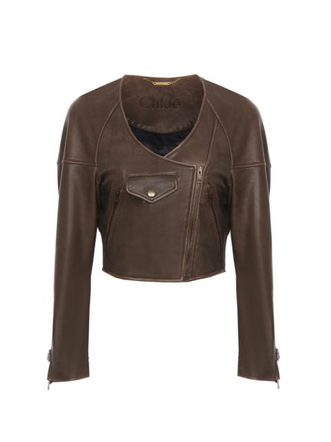 Chloé CROPPED SCOOP-NECK JACKET IN LEATHER