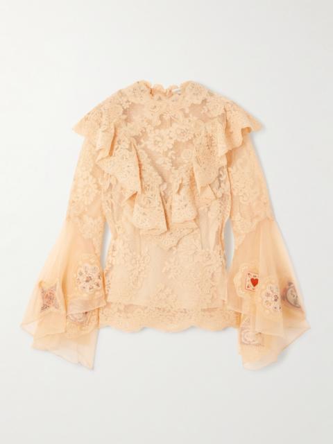 Zimmermann Hypnotic Appliquéd Ruffled Lace Blouse
