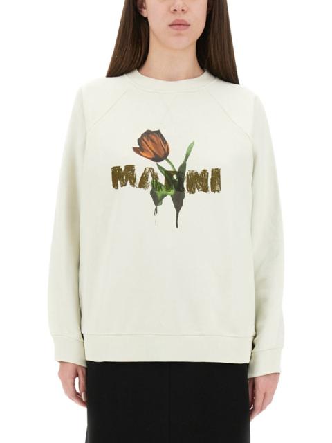 Marni Marni Women White Cotton Sweatshirt With Tulip Print