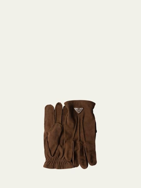 Prada Men's Suede Cashmere-Lined Gloves
