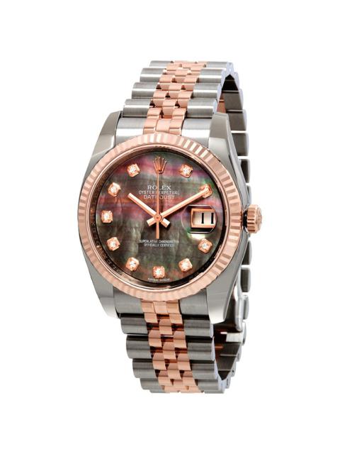 ROLEX Rolex Oyster Perpetual Datejust 36 Black Mother of Pearl Dial Stainless Steel and 18K Everose Gold J