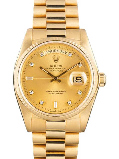 ROLEX Pre-Owned Yellow Gold Rolex Day-Date 36 Champagne Diamond Dial Ref 18038