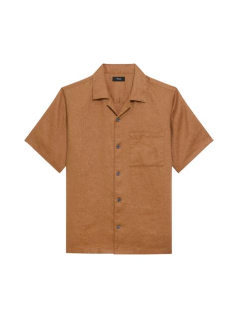 Theory Theory Noll Short Sleeve Linen Button-Up Camp Shirt in Deep Tobacco at Nordstrom