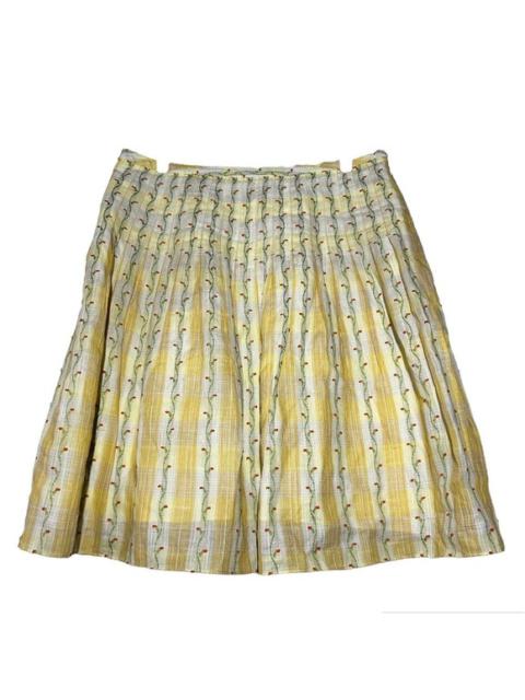 Other Designers Vintage Free People Mini Skirt Embroidered Floral Pleated 100% Cotton Yellow 8