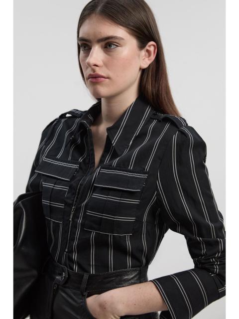 KAREN MILLEN Bold Stripe Cotton Woven Utility Shirt